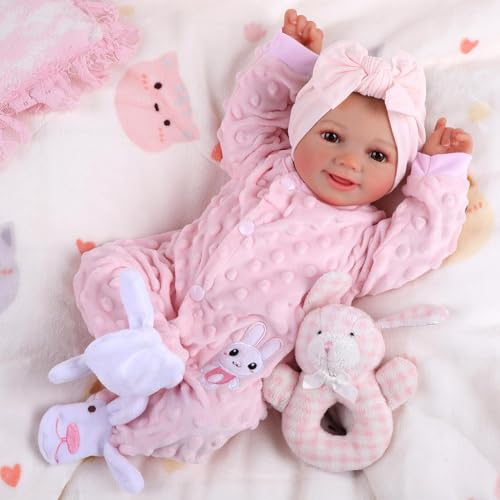 BABESIDE Reborn Babies Dolls Sunny 17 inch Realistic Newborn Girls Lifelike Real Baby Open Eye Softness Cloth Body that Look Cute Toddler Silicone Vinyl Limbs