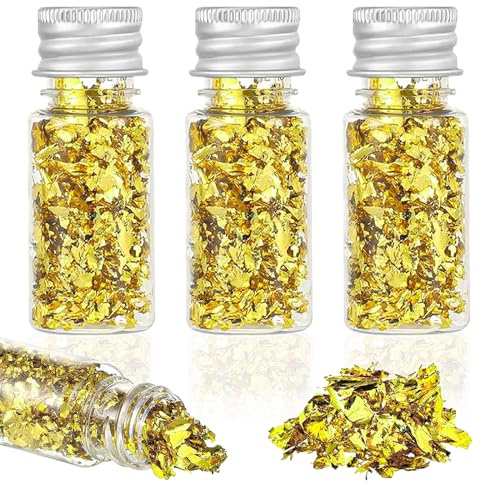 Uonekamo Tortendeko Essbar,Gold Folien Flocken Blattgold, Battgold Essbar,Goldfolie Zum Basteln,Lebensmittel Kuchen Backen Torten Dekorfolie Kunsthandwerk (3)