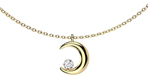 viva-adorno Edelstahl Damen Kette Halbmond Zirkonia Halskette Kristall Mondsichel Anhänger Collier HK46