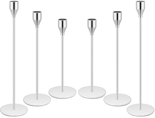 Ljusstakehållare, silver/svarta ljushållare för avsmalnande ljus, avsmalnande ljushållare dekorativ ljusstakehållare för bröllop, middag, fest, jubileum (silver, 6 st)