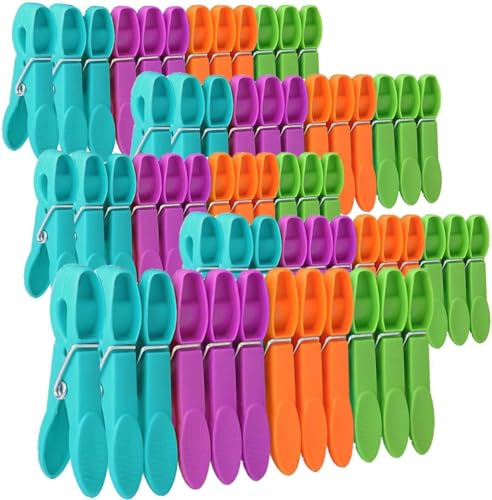 Clothes Pegs 60 Pack - Strong Grip Plastic Pegs for Washing Line, Laundry Clips with Durable Spring, Rust Resistant, 4 Colors