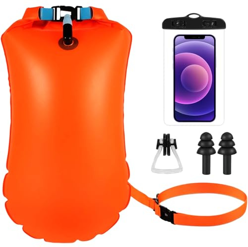 Boya Hinchable Estanca, Bolsa Seca Estanca Inflable, Boya de Natación Aguas Abiertas, para Aguas Abiertas Flotador de Remolque para Nadadores y Triatletas Alta Visibilidad