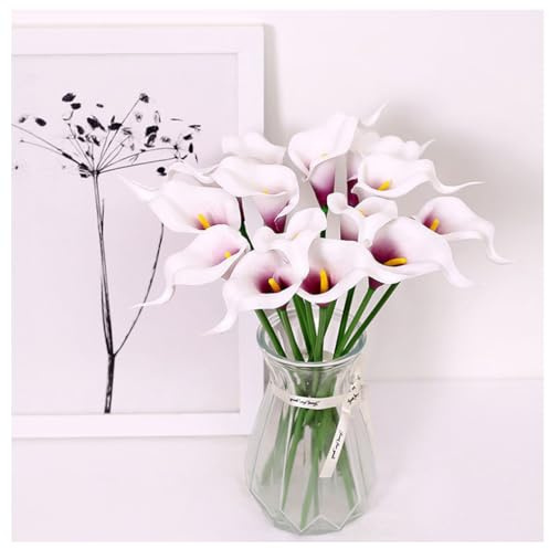 Wisafory 10 pezzi artificiale Calla Lily fiori artificiali realistici lattice calla giglio, bouquet da sposa artificiale, decorazione per matrimoni, soggiorno, ufficio, hotel, cucina, bianco e viola