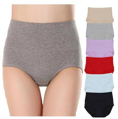 SHEKINI High Waisted Period Pants Postpartum Underwear Cotton Knickers for Women Maternity Under Bump Briefs 6 Pack