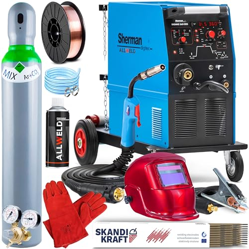 ALLWELD Sherman DIGIMIG 360 GDS - Vollsynergisches Profi MIG MAG Schweißgerät Schutzgas 400V 360A - Kombi Schweißgerät - WIG DC, MMA & Lötschweißen - 4 Rollen Drahtvorschub - Set:ProfessionalPlus