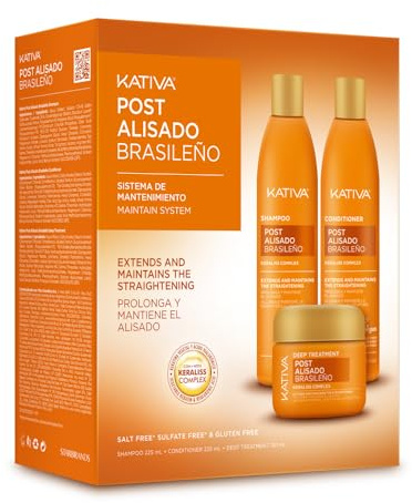 KATIVA Lot 3 Soins Lissage Brésilien – Shampooing + Après-Shampooing + Masque – Kératine Végétale & Acide Hyaluronique – Hydratation, Réparation, Anti-Frisottis – Jusqu’à 18 Semaines
