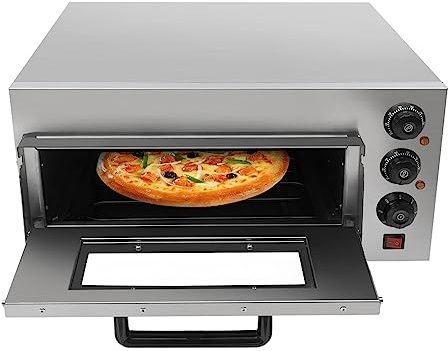 Pizzaofen Elektrisch Pizzamaker 1 Kammer Professioneller Pizza Ofen Edelstahl Elektrischer Pizzaofen für Pizza 12-14, Temperatur bis 350°C, Timer bis 60min, 57 * 47.5 * 27.5cm