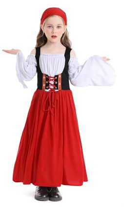 YUDATPG Oktoberfest Costumes Dirndl Long Dress for Girls Party | German Bavarian Traditional，Halloween，Head Scarf, Medieval Folk Costume,