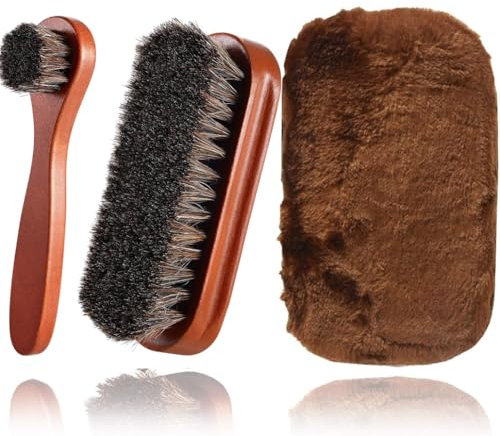 YUET Shoe Brush Set, 2pcs Premium Soft Shoe Brush Shine for Buffing Polishing, Horse Hair Cleaning Brushes for Boots, Shoes, Car Seats, Sofas, Bags Great (3 Pcs)