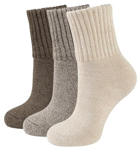 CLOSEMATE Womens Thermal Socks Warm Winter Socks 3 Pairs Thick Comfy Work Hiking Crew Boot Socks Gifts for Ladies UK Size 4-8(Coffee Assorted-001)