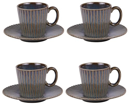 Table Passion - Coffret de 4 tasses à café avec sous tasses Liv bleu 22 cl