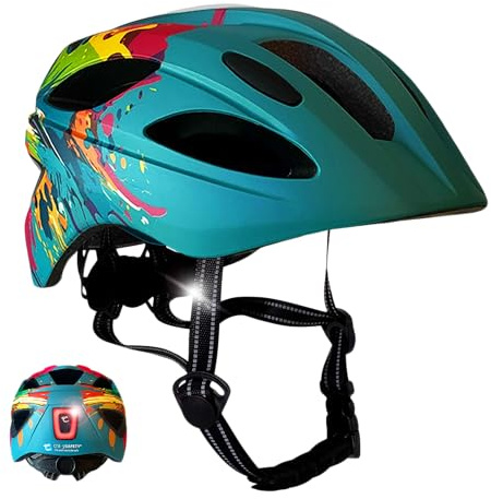 Casco bici bambini splash blu | Casco bici per bambini di età 6-12 anni per bici, skateboard, MTB, pattini, con imbottiture rimovibili e taglia regolabile |