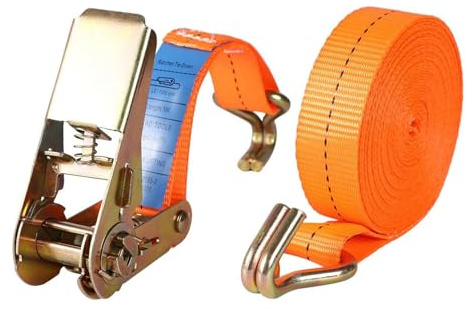 Ratchet Straps And Tie Downs | Cargo Straps Ratcheting with J-Hooks | Adjustable Tensioning Belt with Strap Tightener for Van Trailer Cargo Motorcycle Load Securing
