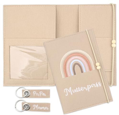 1pcs Impfpass Hülle aus Filz, Handgefertigte Mutterpasshülle, Schutzhülle für Impfausweis, Mutter Kind Pass mit Fächern für Ultraschallbild, Handmade (Khaki)