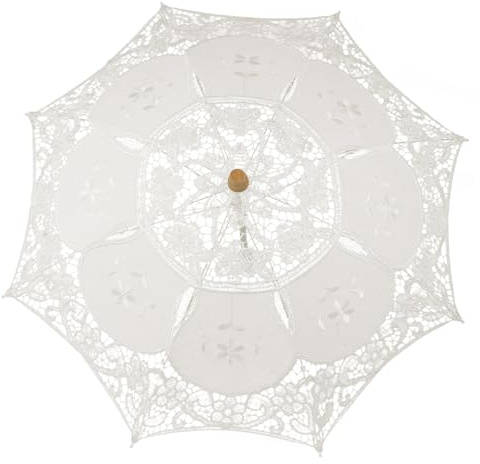 WRITWAA Braut Regenschirm Accessoires Für Blumenmädchen Prinzessin Blumenmädchen Braut Regenschirme Für Die Braut Brautdusche Festschirm Hölzern Weiß
