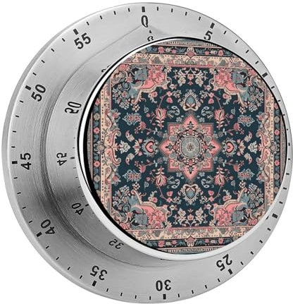 Kitchen Timer Magnetic Stainless Steel,Retro Graphics Printed Mechanical Manual Timer for Fitness Projects Kitchen Learning Countdown Timer