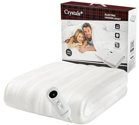 Crystals Electric Blanket Double - Heated Underblanket with 3 Heat Settings, Fast Heat-Up, Overheat Protection, Easy-Fit Straps, Auto Shut-Off, Machine Washable - Soft & Safe - Double 160x130cm