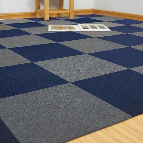 Teppichfliesen Selbstklebend Teppichfliesen für zu Hause, mehrzweckige, Selbstklebende Teppichfliesen, 18 Zoll, abziehen und aufkleben, rutschfeste Bodenmatte, 12 Stück (blau