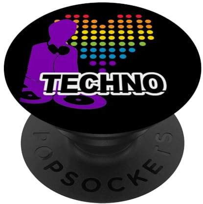 DJ con tocadiscos y corazón, tambor y bajo, tecno PopSockets PopGrip Adhesivo