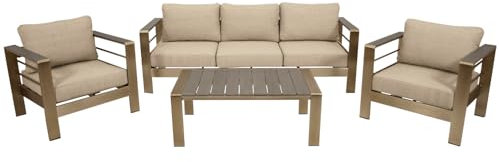 DEGAMO Lounge Set Cannes, Aluminium gebürstet in Edelstahloptik + Kunstholz grau, Polster hellgrau wasserabweisend, Outdoor