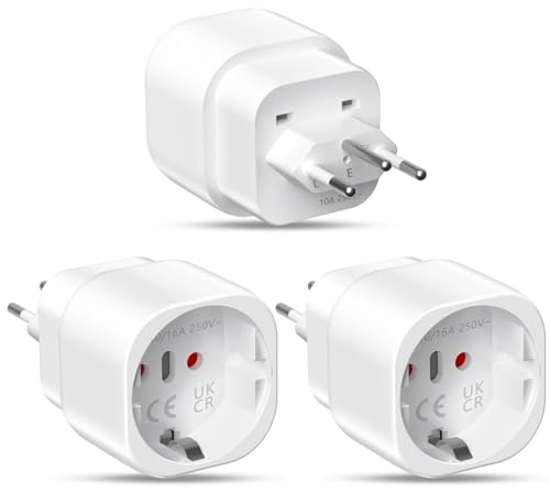 3 Stück Schweiz Reiseadapter, EU auf Schweiz Reiseadapter, Schuko EU zu Typ J Steckdose, Reisestecker Steckdosenadapter für Malediven, Liechtenstein, Ruanda