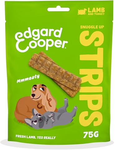 Edgard Cooper Hundeleckerli, Snuggle Up Strips Lamm Truthahn 75g x 1 Adult Welpen Leckerlis, Getreidefrei, Natürliche Zutaten, hoher Proteingehalt und frisches Fleisch