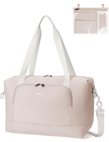 ECOHUB Borsone da Viaggio Pieghevole, Borsa da Viaggio Resistente All'acqua 40x30x20 per Ryanair, Bagaglio a Mano con Tasca Rimovibile per Oggetti Bagnati per Donna e Uomo,24L Beige