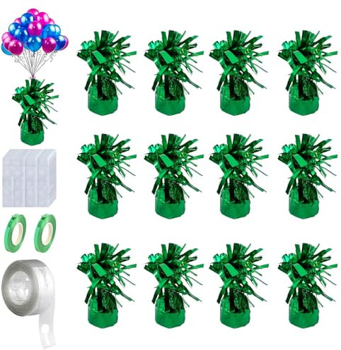 12 pesi pesanti per palloncini a elio, con 2 rotoli di nastro, 1 rotolo di striscia ad arco e 200 punti di colla, accessori per palloncini per feste di compleanno, eventi e celebrazioni (verde)