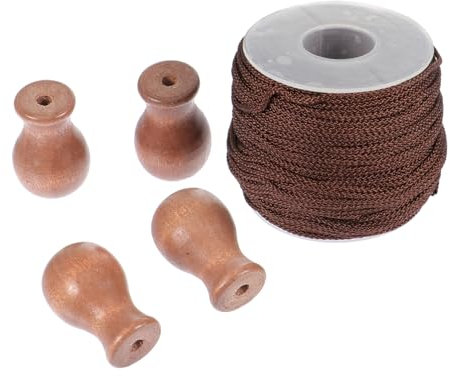 Healifty Cordons De Store Tressés 1,8 Mm Marron 50 Mètres, Boutons De Cordon en Bois, Sangles d'attache Pratiques pour Rideaux, Convient pour Salon Cuisine, Lot De 4 Set De Pièces