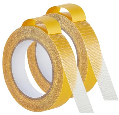 VISTTUSWILL 25mm*20m Double-Sided Fabric Tape, Clear Tape, 2 Rolls | Press-On Fabric Tape for Carpet, Clothes, Wall Decor, Durable Adhesive