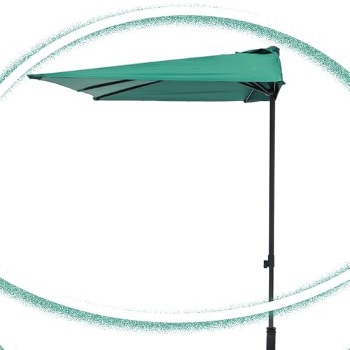Adjustable 250CM Green Half Umbrella - UV Weather-Resistant Balcony & Patio Shade, Wall-Mounted Market Parasol, Perfect for Garden & Outdoor Use (8.2x4.2ft)