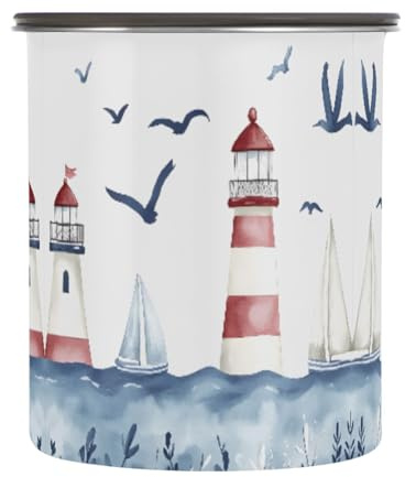 Quteprint Kaffee-Vorratsbehälter aus Edelstahl mit luftdichtem Deckel, Aquarell, Ozean, Leuchtturm, 500 ml, Lebensmittelbehälter, Küchenbehälter für Tee, Kaffeebohnen, gemahlen, Zuckeraufbewahrung