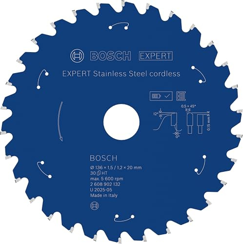 Bosch 1x EXPERT Stainless Steel cordless Kreissägeblatt für Metallsägen (für Edelstahl, Ø mm, Professional Zubehör Akku-Metallkreissäge)