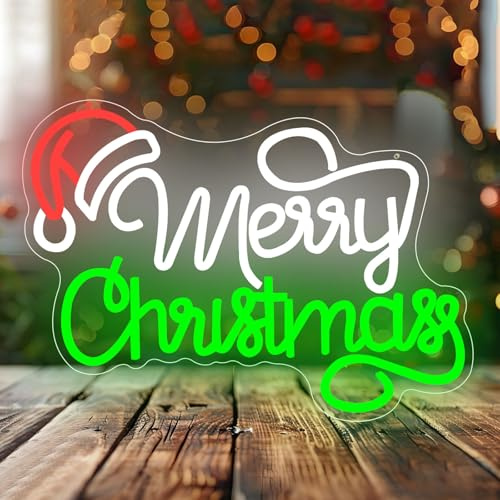 Cartel de neón de Feliz Navidad, cartel de neón de Papá Noel, gorro de Papá Noel, luz LED para dormitorio, salón, habitación infantil, decoración de fiesta de Navidad