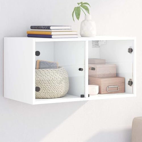 QZZCED Étagère flottante en bois avec portes en verre, armoire murale pour rangement et décoration, meuble haut avec compartiments pour organiser livres et objets divers,