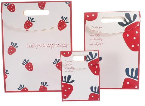 LOORGVEL 3 Stück Pack Bedruckte Papiertüten mit Henkel für Valentinstag Kleine Große Geschenkbeutel aus Reißfestem Papier Leichte Einkaufstaschen für Süßigkeiten und Aufbewahrung