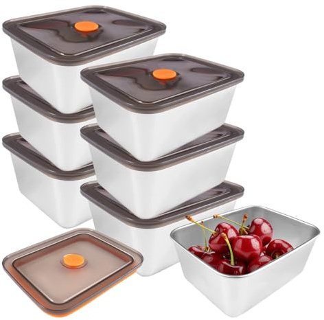 6 Stück Edelstahl Behälter mit Deckel, 500 Ml Frischhaltedosen Edelstahl | mit Deckel, Stapelbare Auslaufsichere Stainless Steel Food Container für Käse, Obst, Salat, Marmelade, Snacks, Fleisch