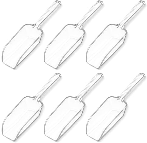 RAHHLIZS 6 Pcs Clear Plastic Ice Scoop, 4.37 Inch Small Ice Cream Scoop,Multi-Purpose Scoopers for Food, Mini Scoop for Canisters Candy Popcorn Coffee Flour Sugar Dry Goods