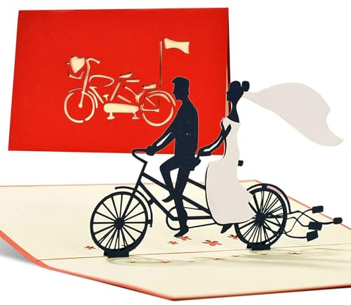 Diese-Klappkarten Schöne Hochzeitskarte aus Kraftpapier, Hochzeitstandem, Karte zur Hochzeit, Karte für Verliebte, Einladungskarte, edel, elegant, hochwertig, Just married, L17AMZred