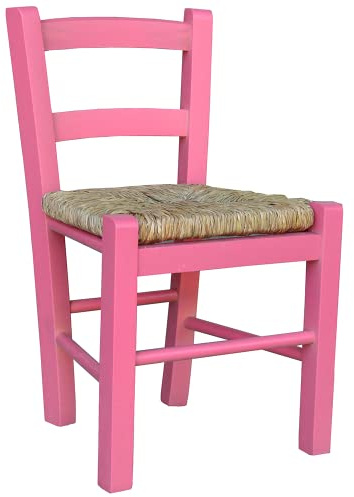 SEDIOLINA BABY IN LEGNO CON SEDUTA IN PAGLIA, sedia per bambino (Rosa, Faggio)