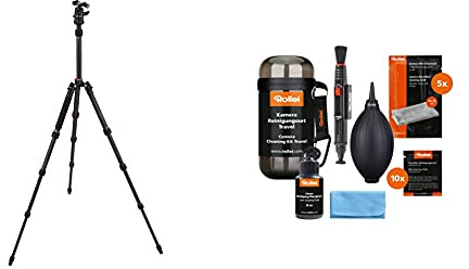 Rollei Compact Traveler No. 1 Carbonio Treppiede da Viaggio Ultraleggero & Camera Cleaning Kit Travel Kit di pulizia da viaggio per fotocamere, per la pulizia di obiettivi