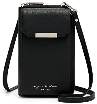 Katech Handytasche Zum Umhängen Damen Für Smartphone Unter 6,5 Zoll, Geldbörse mit Handyfach Passt Karten, Geld, Schlüssel, Münzen, Kleine Umhängetasche Damen PU-Leder, Schultertasche Damen, Schwarz