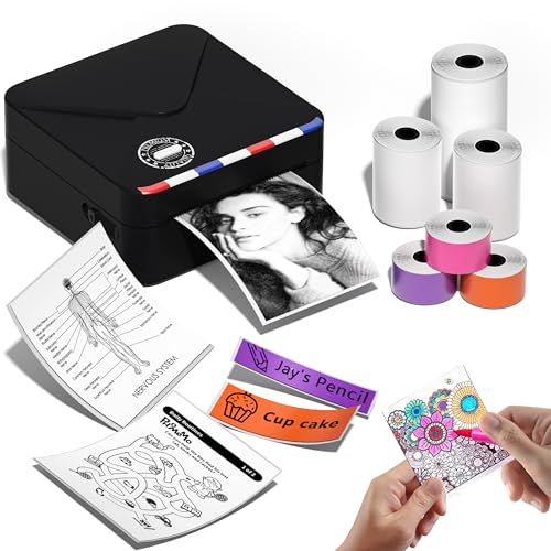 Phomemo M02S 300 DPI Thermodrucker, Taschendrucker Mini Drucker für Handy mit 6 Papierrollen, Kompatibel mit 15, 25, 53 mm Papier, ideal für Studium, Scrapbooking, Fotos, Geschenke (Schwarz)