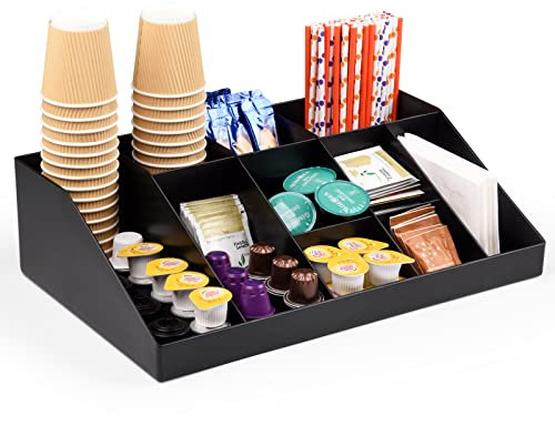 SZQINJI Coffee Condiment Organizer Holder 10-Compartment Black