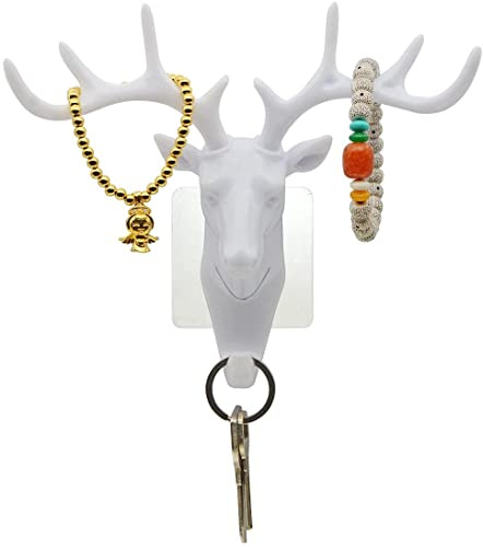 Restokki Hirschgeweih Deko Geweih Deko, Wanddekoration Hirschkopf Selbstklebende Wand Tür Haken Aufhänger Schlüssel Tasche Halter Schlüssel Organizer Wohnkultur (Weiß)