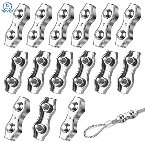 15Pcs M3 Wire Ropes Cable Clamp 2-Post Cable Clamps Clips Durable Duplex Wire Rope Clips Clamps Heavy Duty Stainless Steel Duplex Bolt Cable Clamp for Rigging Rope Industry (2.5mm)
