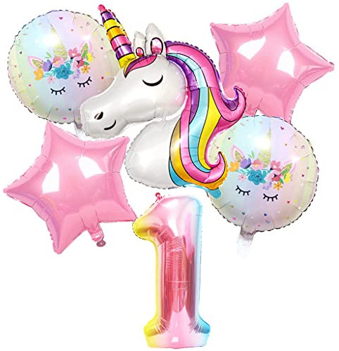 Feelairy Einhorn 1. Geburtstag Deko, Ballon Einhorn Geburtstagsdeko 1 Jahre Mädchen, Folienballon Zahl 1, Geburtstagsdeko Mädchen 1 Jahre, Luftballon 1. Geburtstag Rosa Party Dekoration