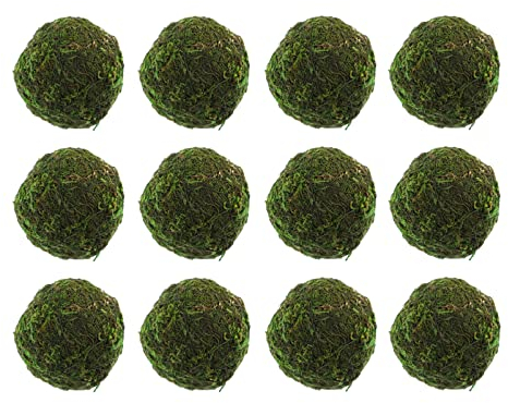 12Pcs Decorative Faux Dried Moss Balls Artificial Green Plant Mossy Globes Handmade Sphere Moss Hanging Balls for Wedding Decors Party 6cm Green