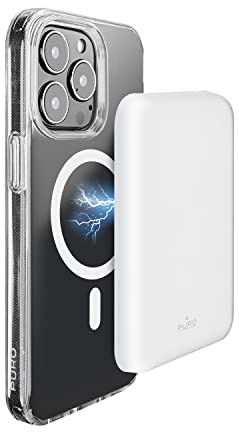 PURO Power Bank Wireless Universal Kompakt Slim Power Mag 4000 Mah, kompatibel mit MagSafe, Fast Charge USB C Anschluss, kompatibel mit iPhone 12 E iPhone 13, Magnetisch, Weiß