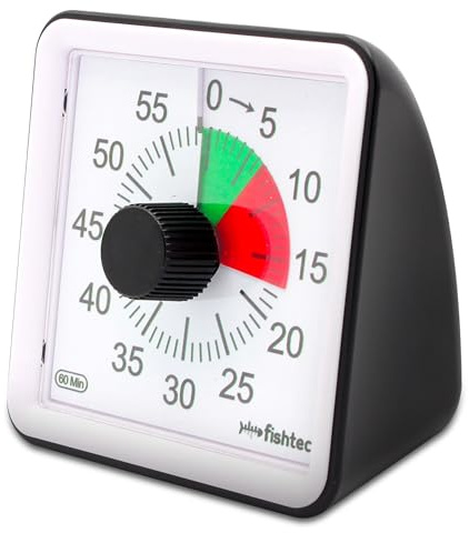 FISHTEC - Kurzzeitwecker Mechanisch aus Edelstahl, Magnetisch, Ø 8 x 3,2 cm – Timer ohne Batterie für Küche, Büro, Klassenzimmer, Lauter Alarm, Einfach Ablesbar (Mini)